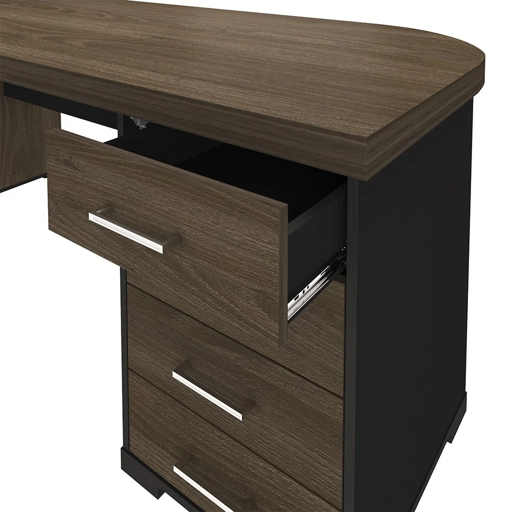 Mesa para Escritório 4 Gavetas Lado Direito e Mesa Auxiliar Corp A06 Charuto/Preto - Mpozenato