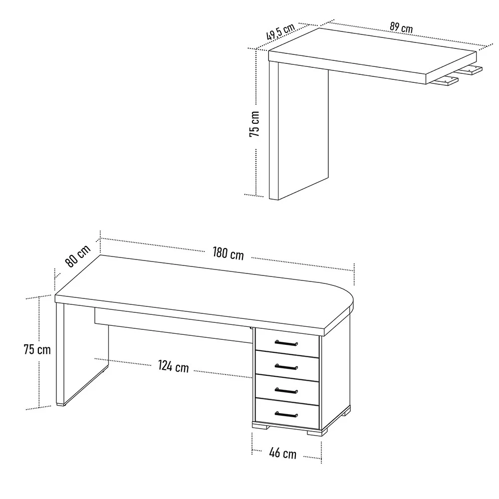 Mesa para Escritório 4 Gavetas Lado Direito e Mesa Auxiliar Corp A06 Charuto/Preto - Mpozenato