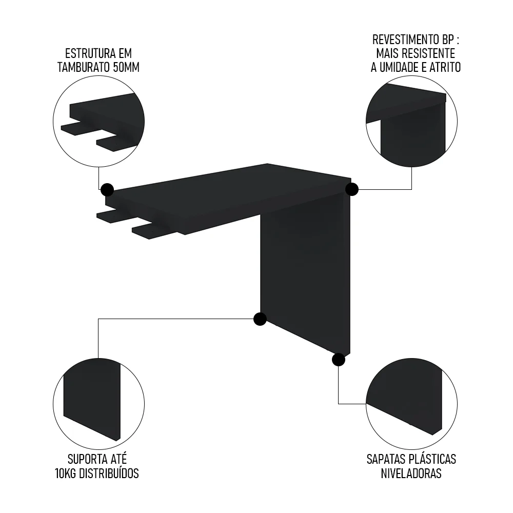Mesa para Escritório 4 Gavetas Lado Direito e Mesa Auxiliar Corp A06 Charuto/Preto - Mpozenato