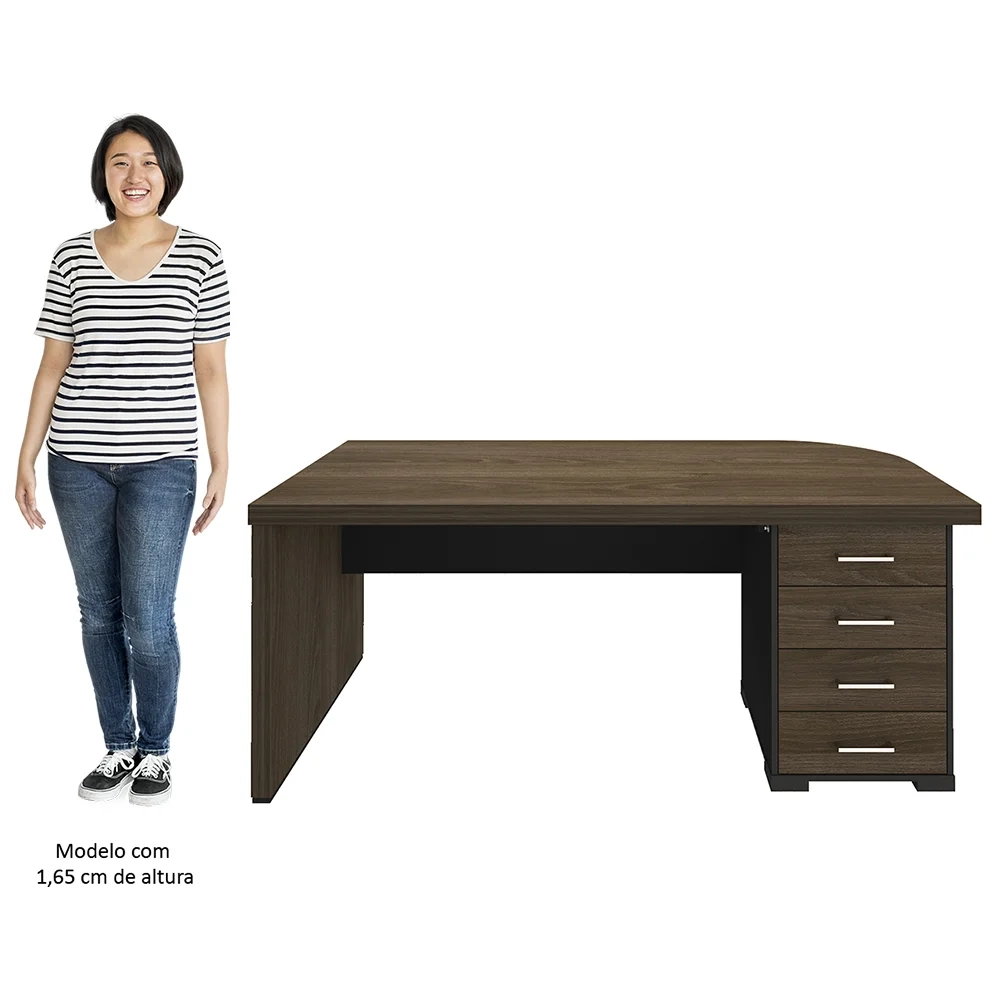 Mesa para Escritório 4 Gavetas Lado Direito e Mesa Auxiliar Corp A06 Charuto/Preto - Mpozenato