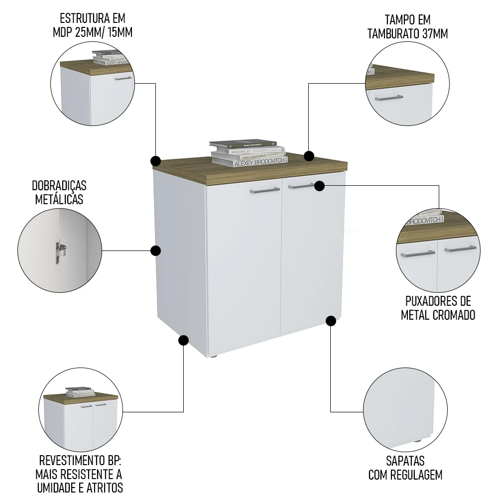 Conjunto Escritório Home Office 4 Peças Sharp A06 Olmo/Branco - Mpozenato