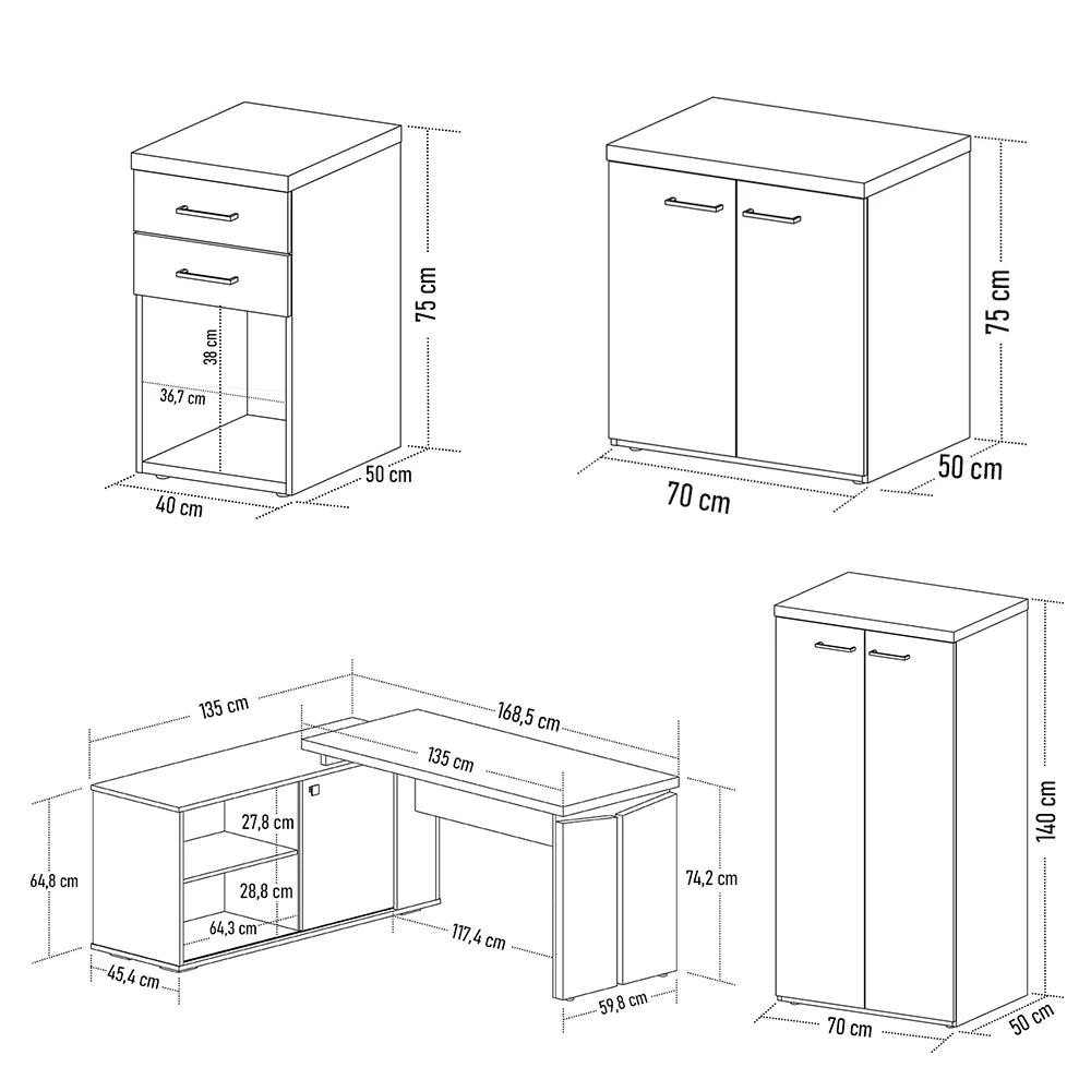 Conjunto Escritório Home Office 4 Peças Sharp A06 Olmo/Branco - Mpozenato