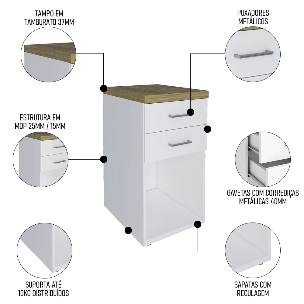 Conjunto Escritório Home Office 4 Peças Sharp A06 Olmo/Branco - Mpozenato