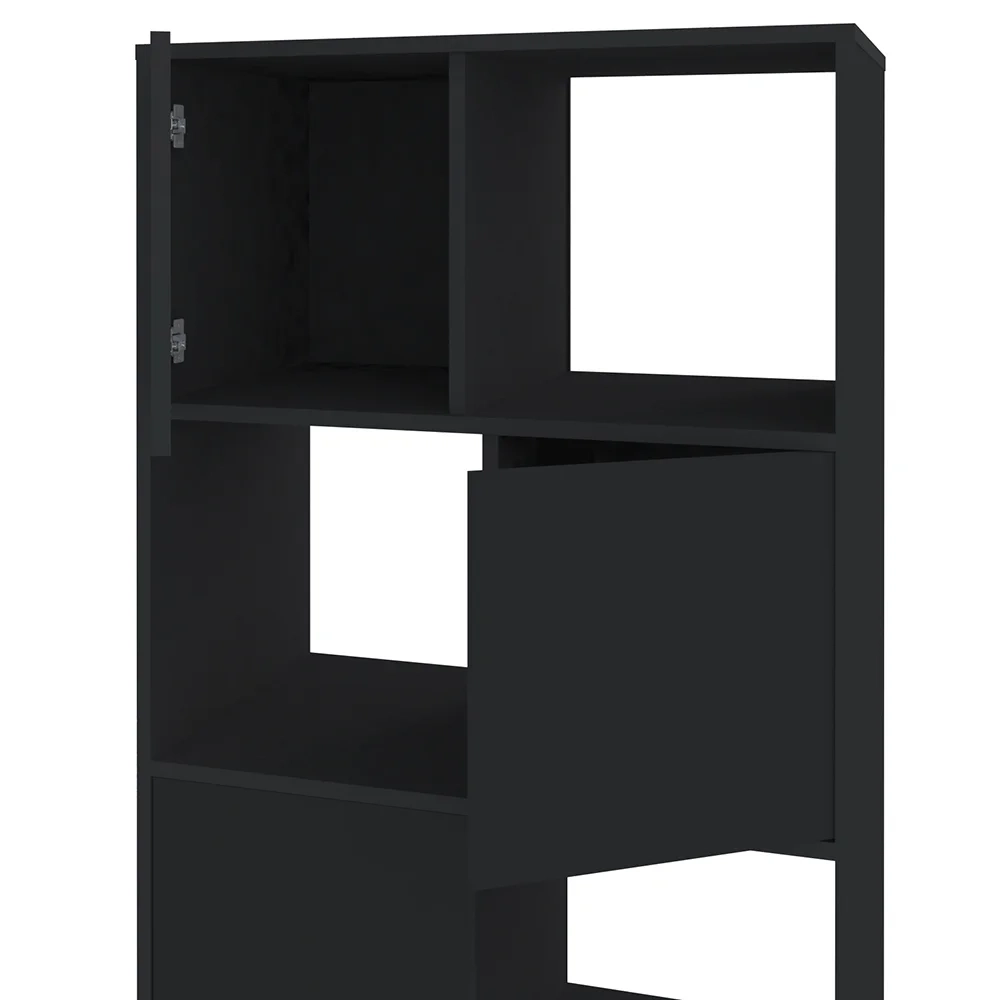 Mesa Escrivaninha em L Eron e Estante Livreiro Maly A06 Ipê/Preto - Mpozenato 