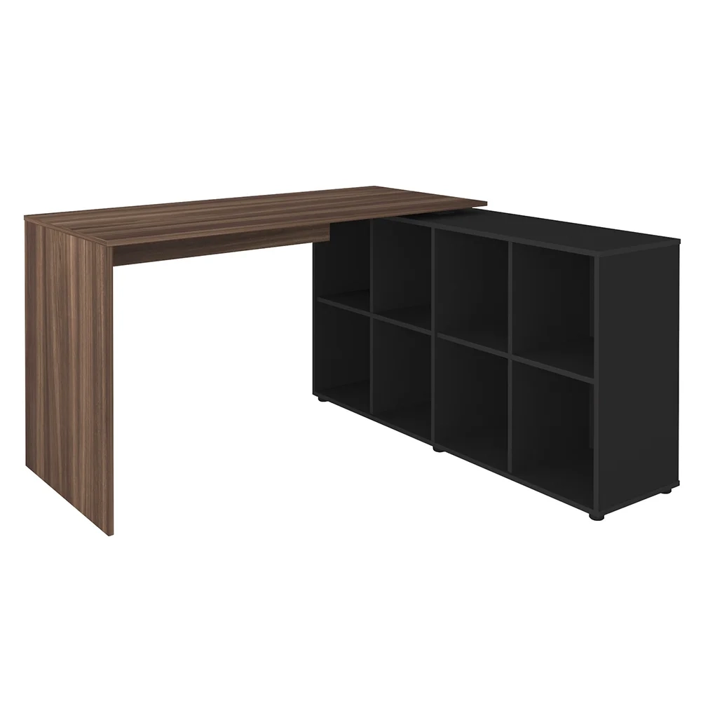 Mesa Escrivaninha em L Eron e Estante Livreiro Maly A06 Ipê/Preto - Mpozenato 