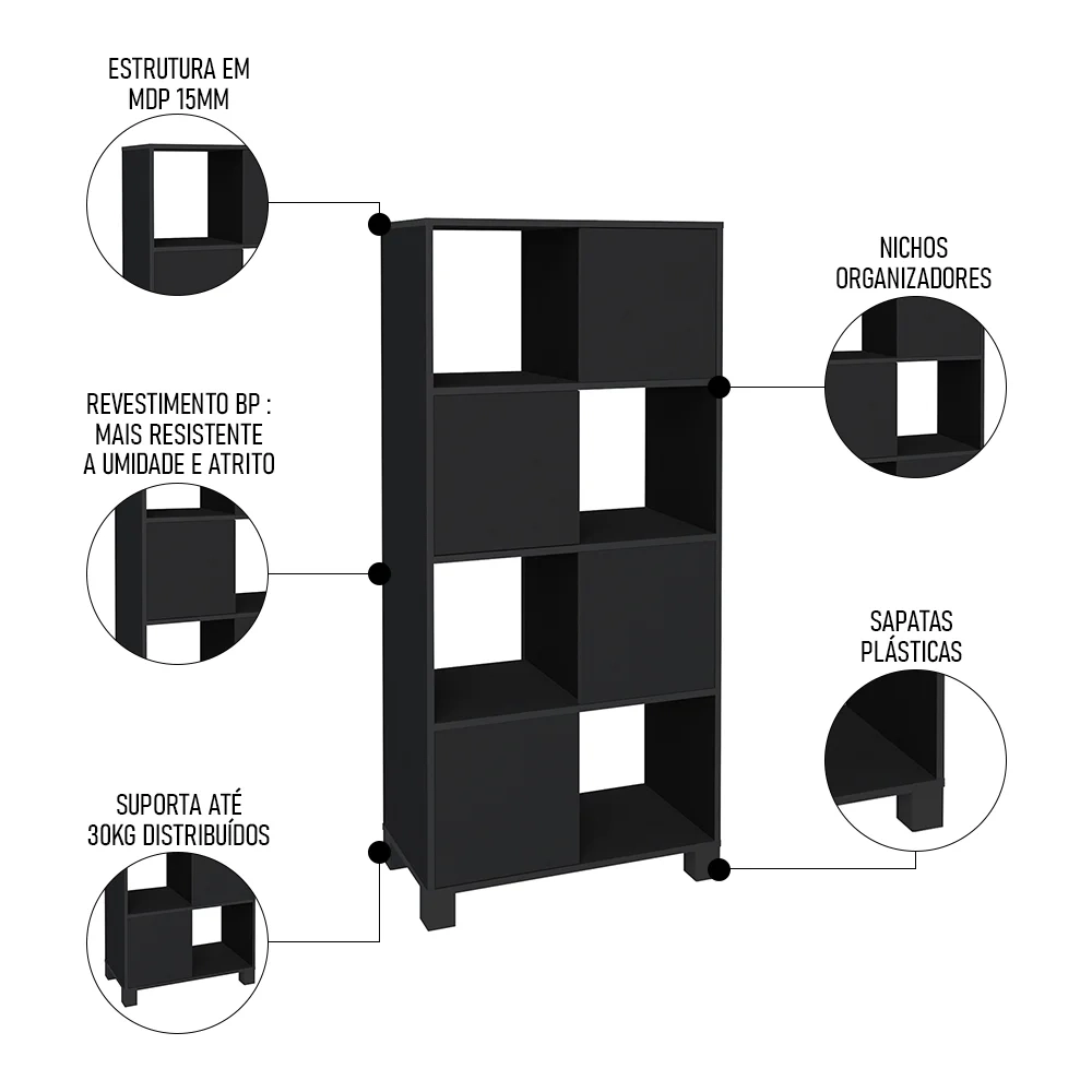 Mesa Escrivaninha em L Eron e Estante Livreiro Maly A06 Ipê/Preto - Mpozenato 