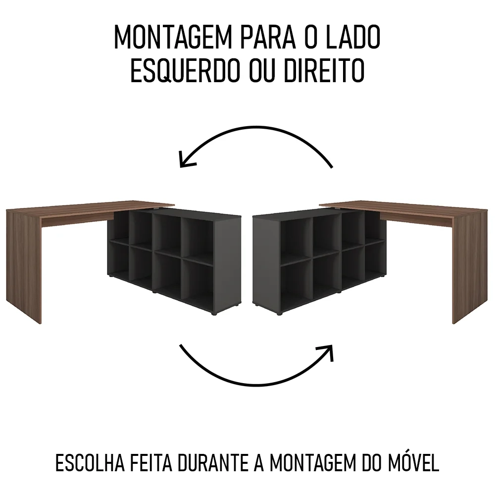 Mesa Escrivaninha em L Eron e Estante Livreiro Maly A06 Ipê/Preto - Mpozenato 