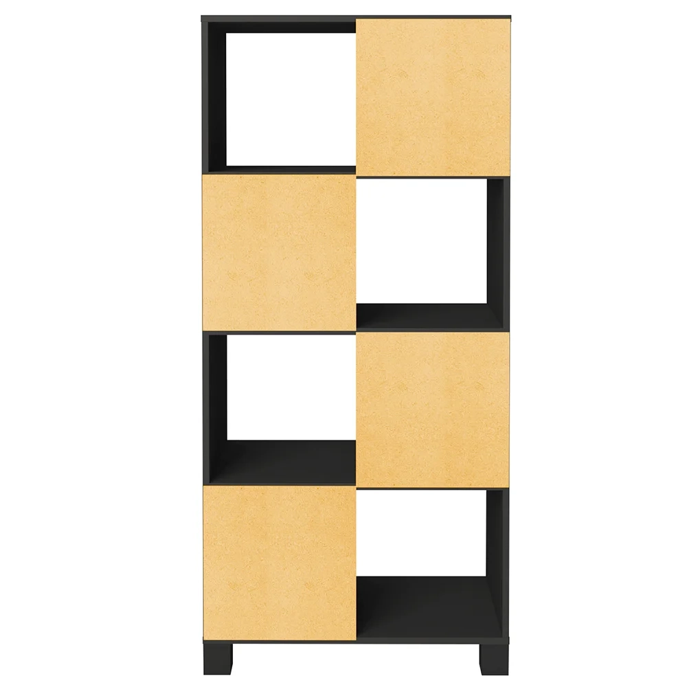 Mesa Escrivaninha em L Eron e Estante Livreiro Maly A06 Ipê/Preto - Mpozenato 