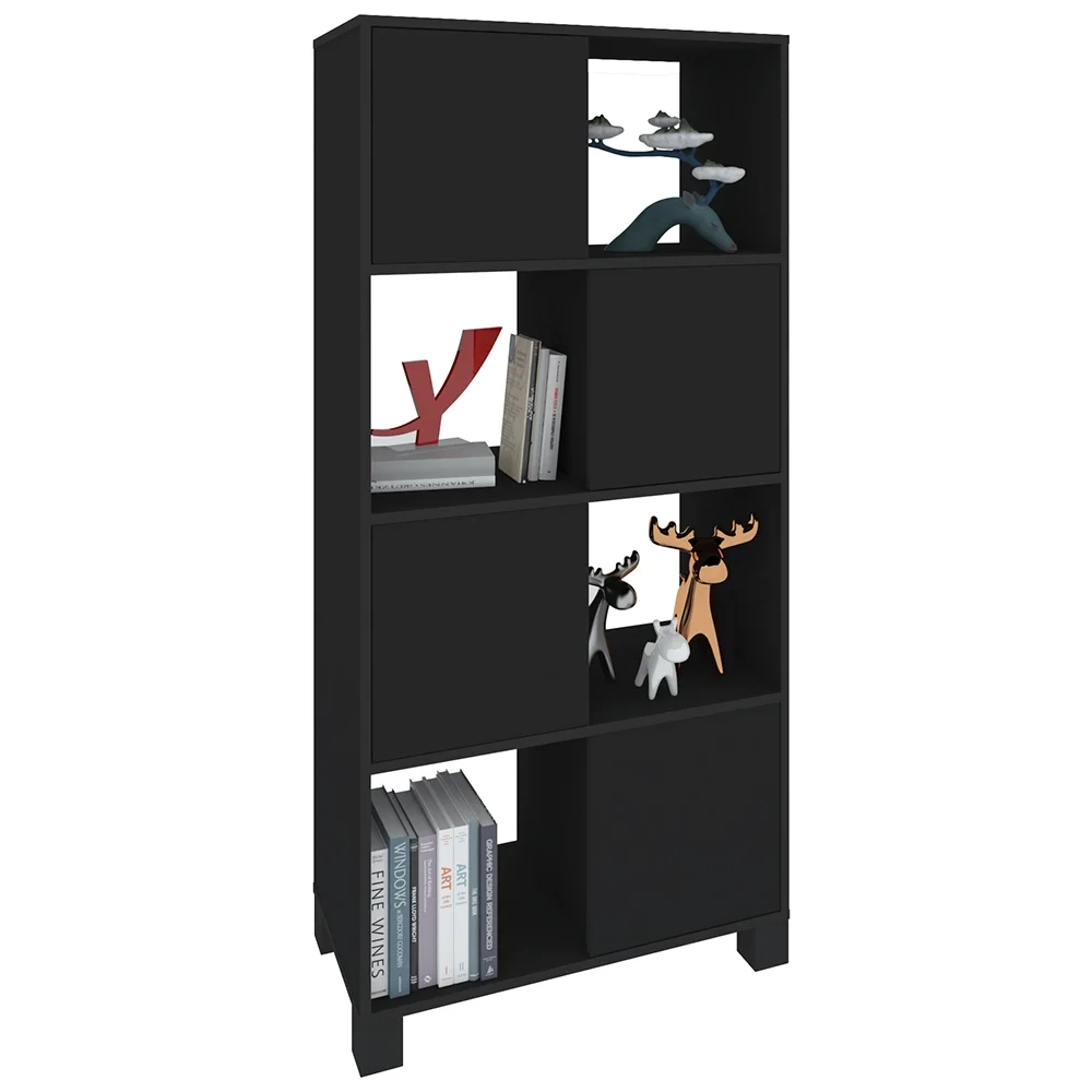 Mesa Escrivaninha em L Eron e Estante Livreiro Maly A06 Ipê/Preto - Mpozenato 