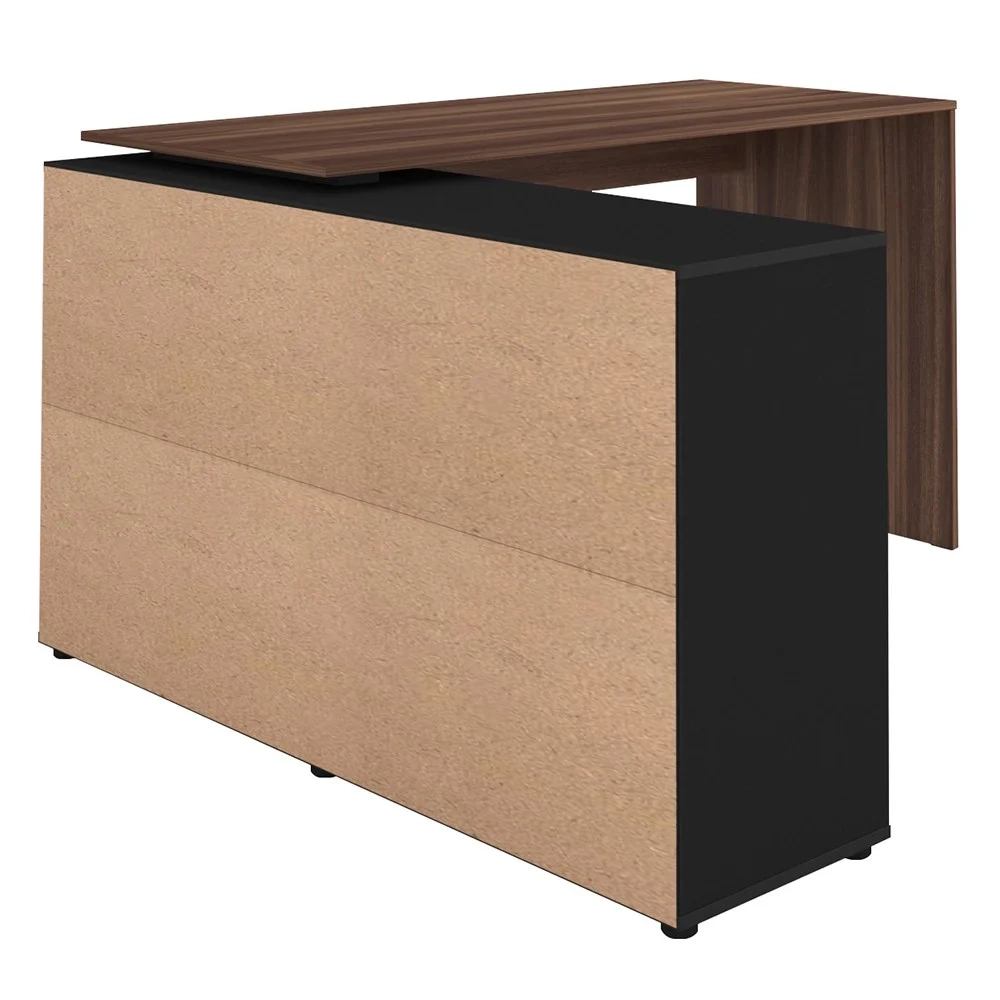 Mesa Escrivaninha em L Eron e Estante Livreiro Maly A06 Ipê/Preto - Mpozenato 