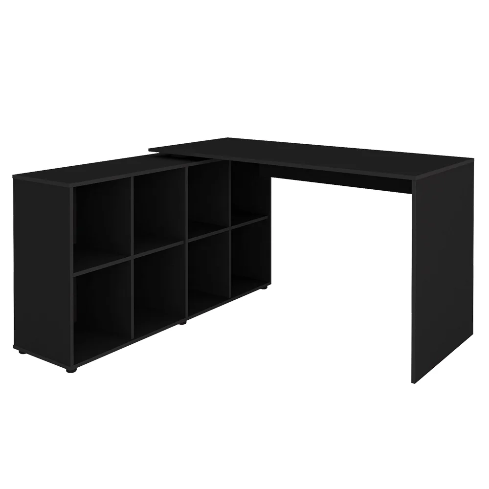 Mesa Escrivaninha em L Eron e Estante Livreiro Maly A06 Preto - Mpozenato 