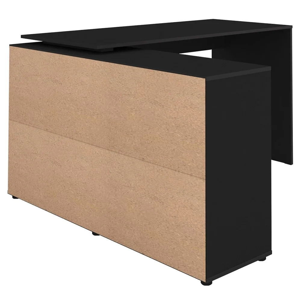 Mesa Escrivaninha em L Eron e Estante Livreiro Maly A06 Preto - Mpozenato 