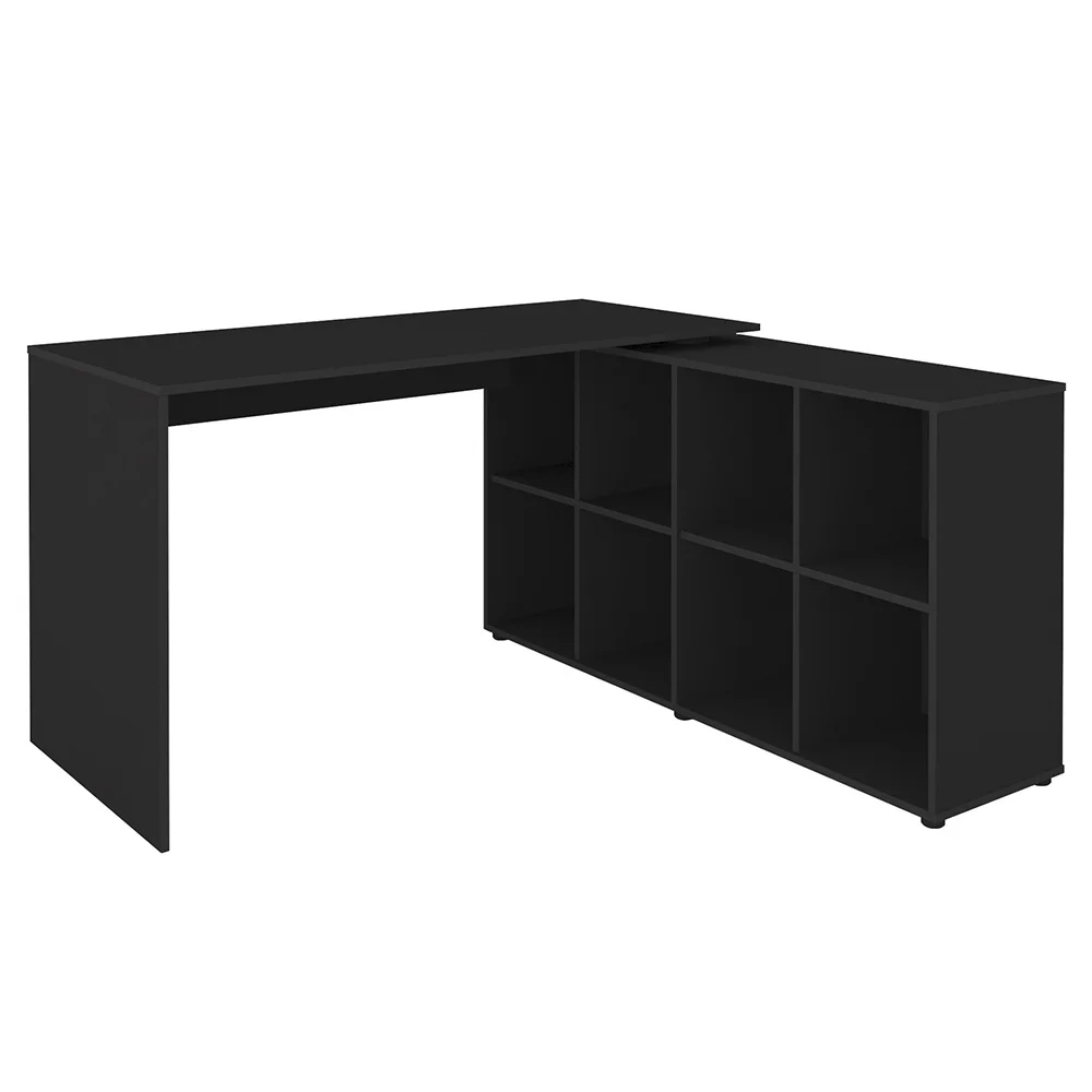 Mesa Escrivaninha em L Eron e Estante Livreiro Maly A06 Preto - Mpozenato 