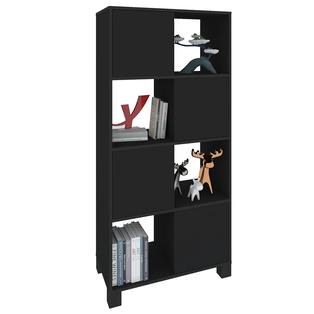 Mesa Escrivaninha em L Eron e Estante Livreiro Maly A06 Preto - Mpozenato 