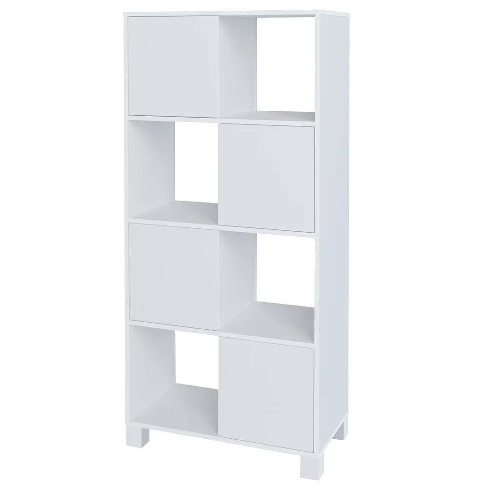 Mesa Escrivaninha em L Eron e Estante Livreiro Maly A06 Branco/Carvalho - Mpozenato 