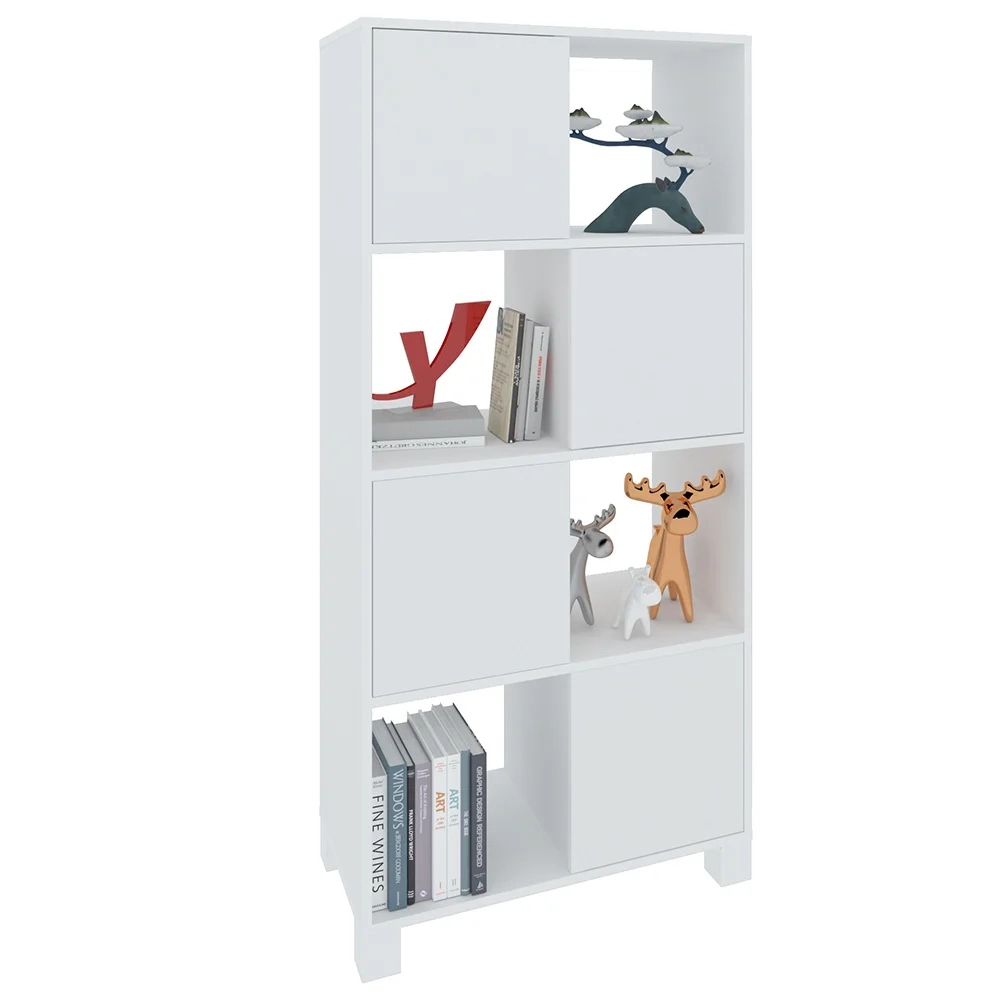 Mesa Escrivaninha em L Eron e Estante Livreiro Maly A06 Branco/Carvalho - Mpozenato 