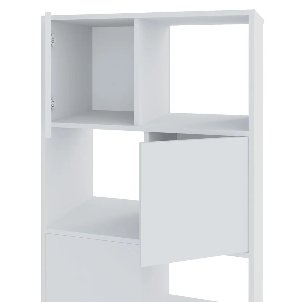 Mesa Escrivaninha em L Eron e Estante Livreiro Maly A06 Branco/Carvalho - Mpozenato 