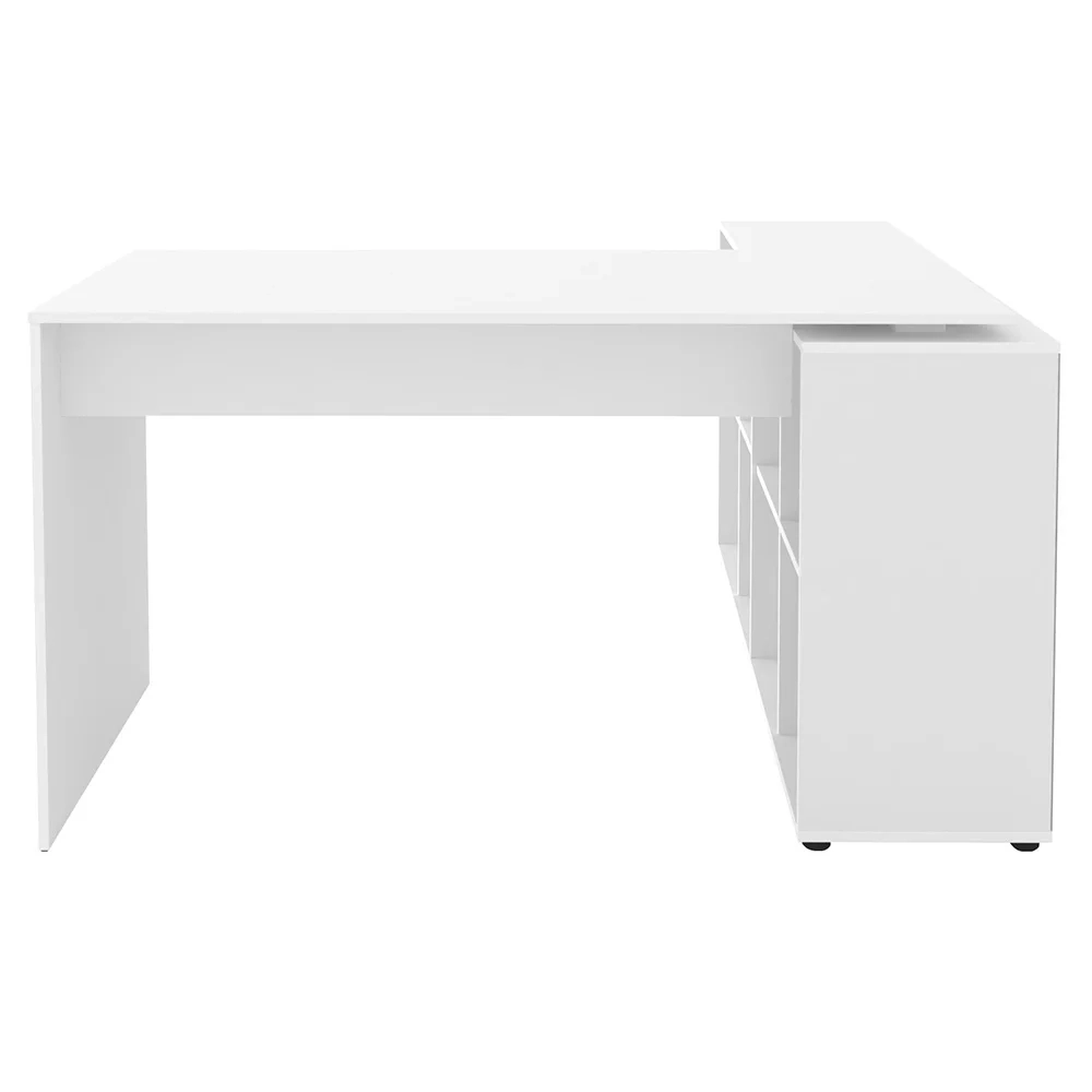 Mesa Escrivaninha em L Eron e Estante Livreiro Maly A06 Branco - Mpozenato 