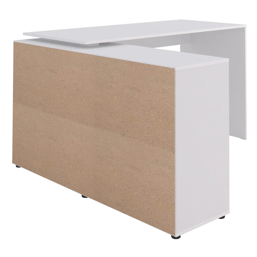 Mesa Escrivaninha em L Eron e Estante Livreiro Maly A06 Branco - Mpozenato 