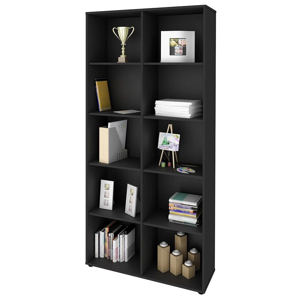 Mesa Escrivaninha em L Eron e Estante Livreiro 90x187cm Lean A06 Preto - Mpozenato 