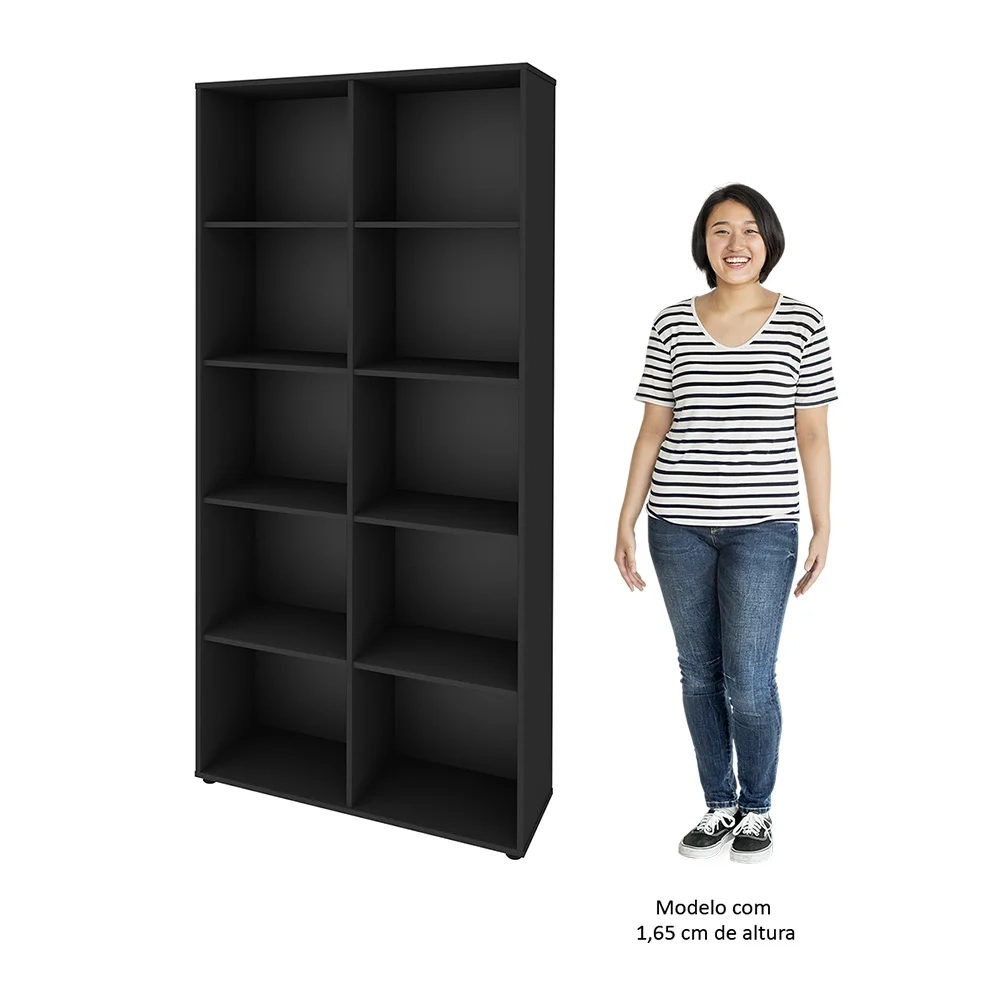 Mesa Escrivaninha em L Eron e Estante Livreiro 90x187cm Lean A06 Preto - Mpozenato 