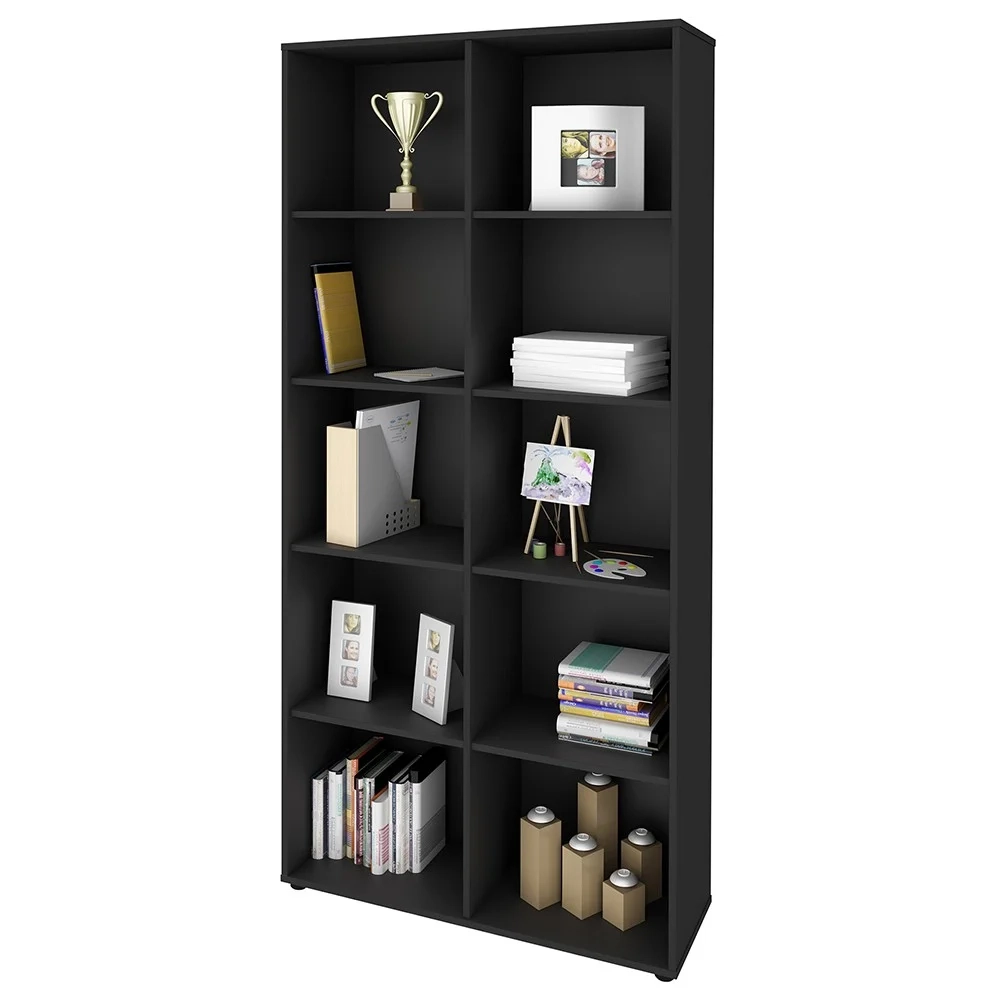 Mesa Escrivaninha em L Eron e Estante Livreiro 90x187cm Lean A06 Ipê/Preto - Mpozenato 
