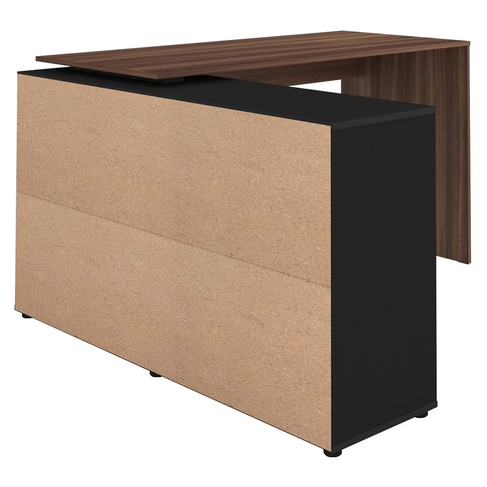 Mesa Escrivaninha em L Eron e Estante Livreiro 90x187cm Lean A06 Ipê/Preto - Mpozenato 