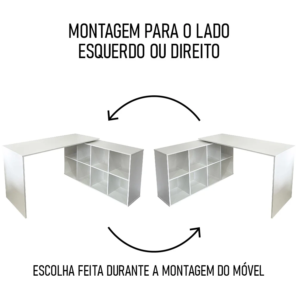 Mesa Escrivaninha em L Eron e Estante Livreiro 90x187cm Lean A06 Branco - Mpozenato 