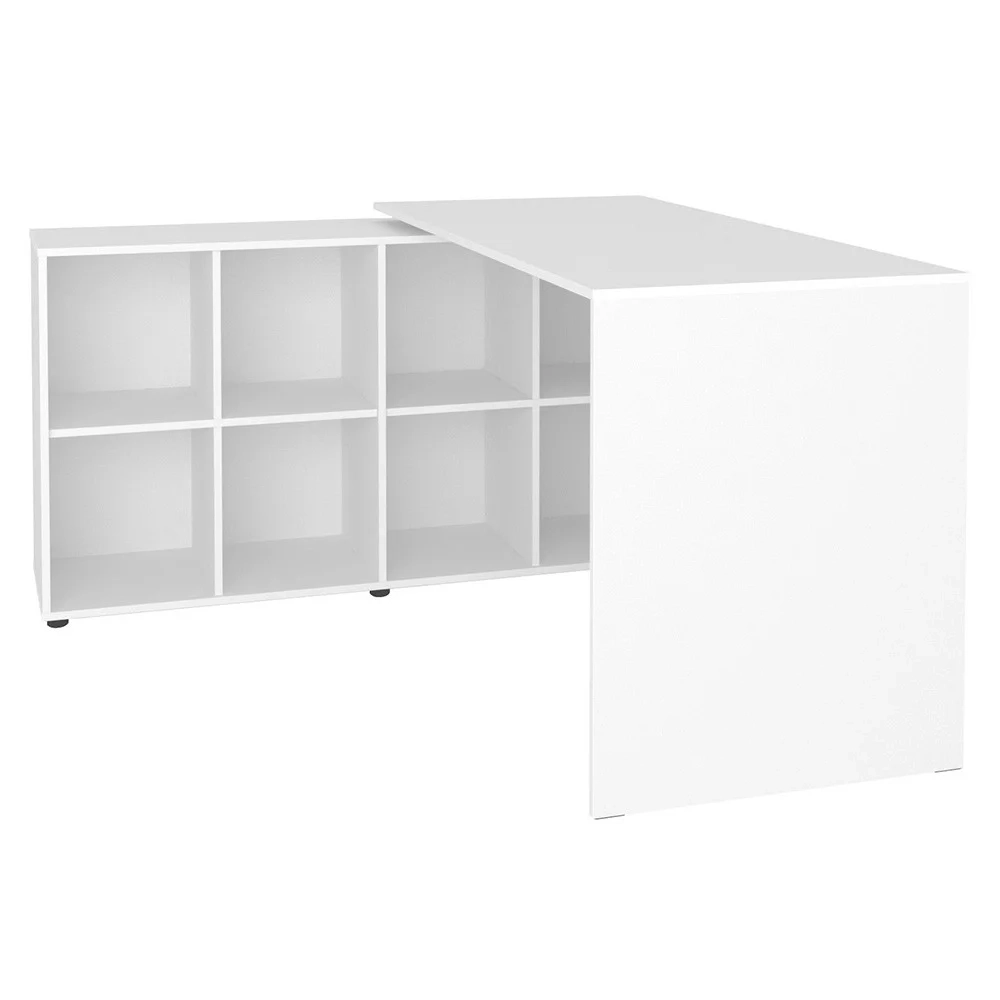 Mesa Escrivaninha em L Eron e Estante Livreiro 90x187cm Lean A06 Branco - Mpozenato 