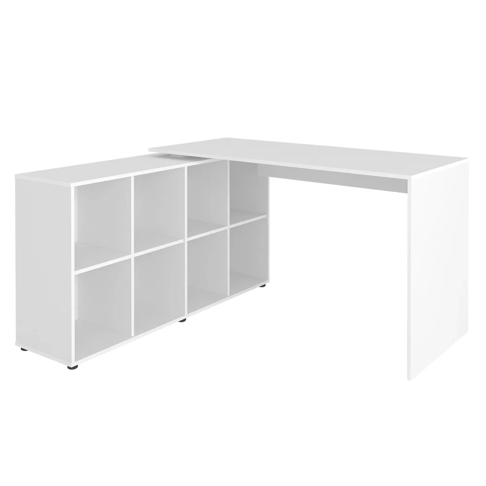 Mesa Escrivaninha em L Eron e Estante Livreiro 90x187cm Lean A06 Branco - Mpozenato 