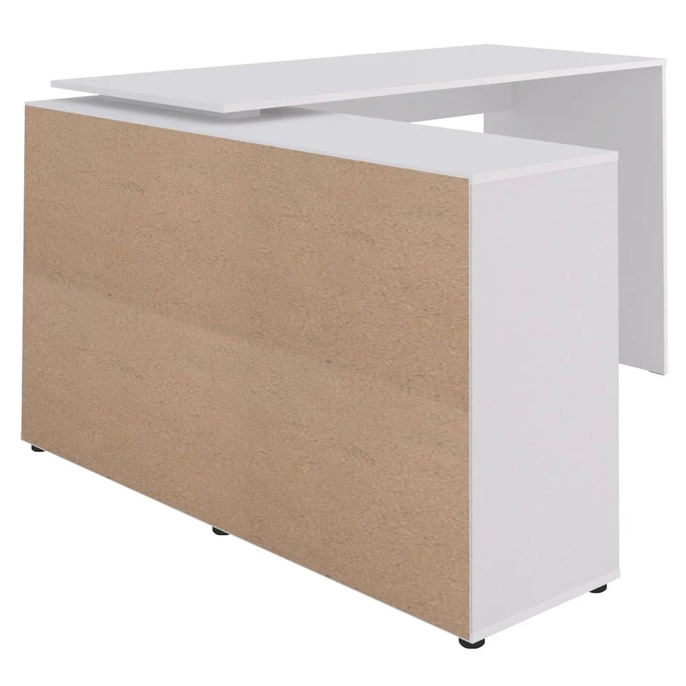 Mesa Escrivaninha em L Eron e Estante Livreiro 90x187cm Lean A06 Branco - Mpozenato 