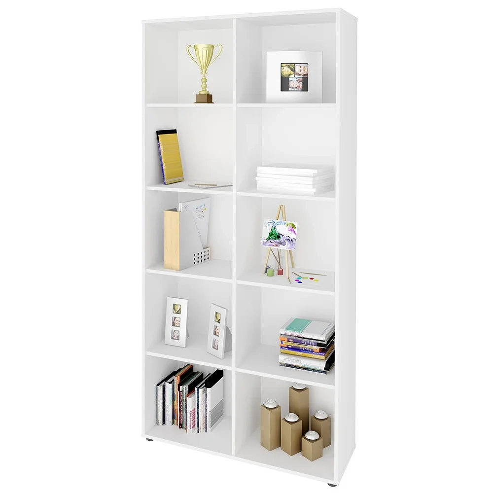 Mesa Escrivaninha em L Eron e Estante Livreiro 90x187cm Lean A06 Branco - Mpozenato 