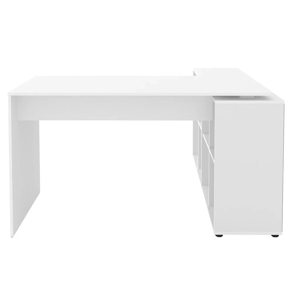 Mesa Escrivaninha em L Eron e Estante Livreiro 90x187cm Lean A06 Branco - Mpozenato 