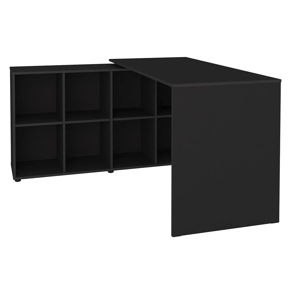 Mesa Escrivaninha em L Eron e Estante Livreiro Stela A06 Preto - Mpozenato 