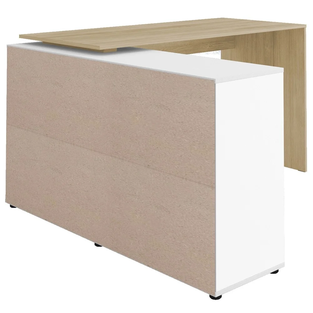 Mesa Escrivaninha em L Eron e Estante Livreiro 90x187cm Lean A06 Branco/Carvalho - Mpozenato 
