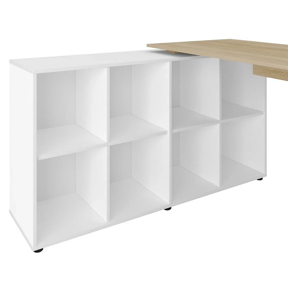 Mesa Escrivaninha em L Eron e Estante Livreiro 90x187cm Lean A06 Branco/Carvalho - Mpozenato 