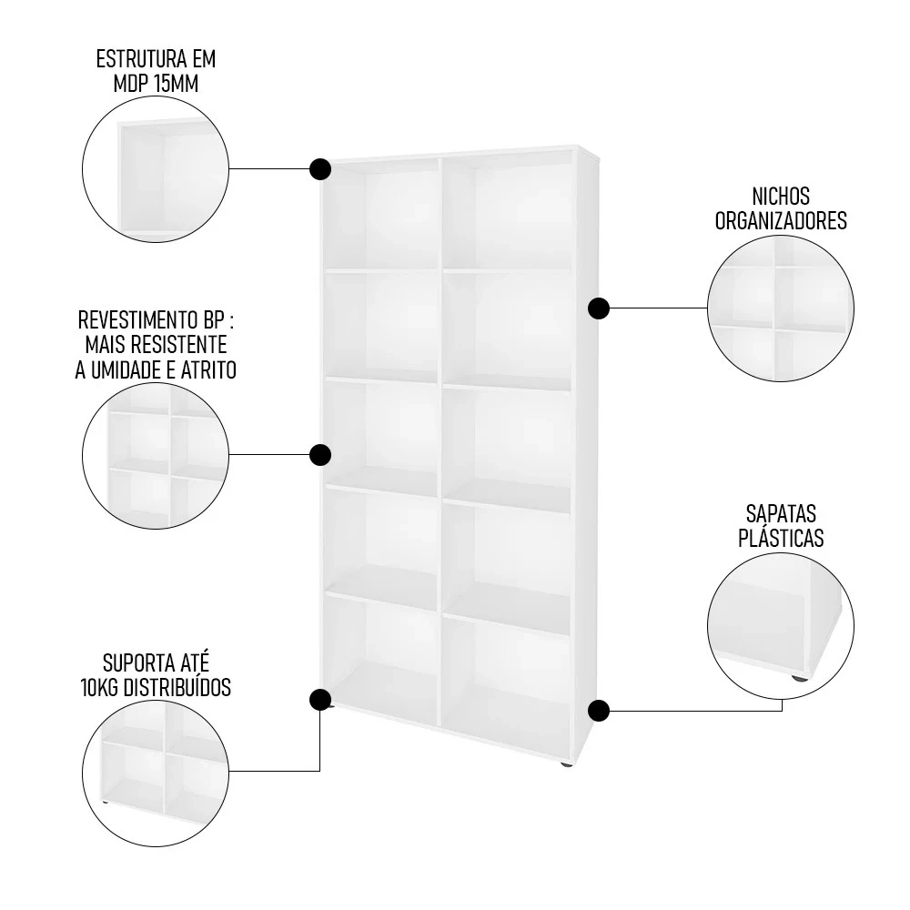 Mesa Escrivaninha em L Eron e Estante Livreiro 90x187cm Lean A06 Branco/Carvalho - Mpozenato 