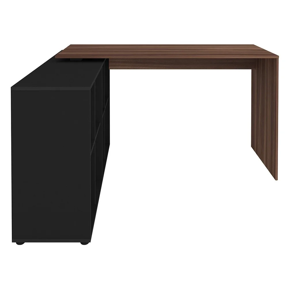 Mesa Escrivaninha em L Eron e Estante Livreiro Stela A06 Freijó/Preto - Mpozenato 