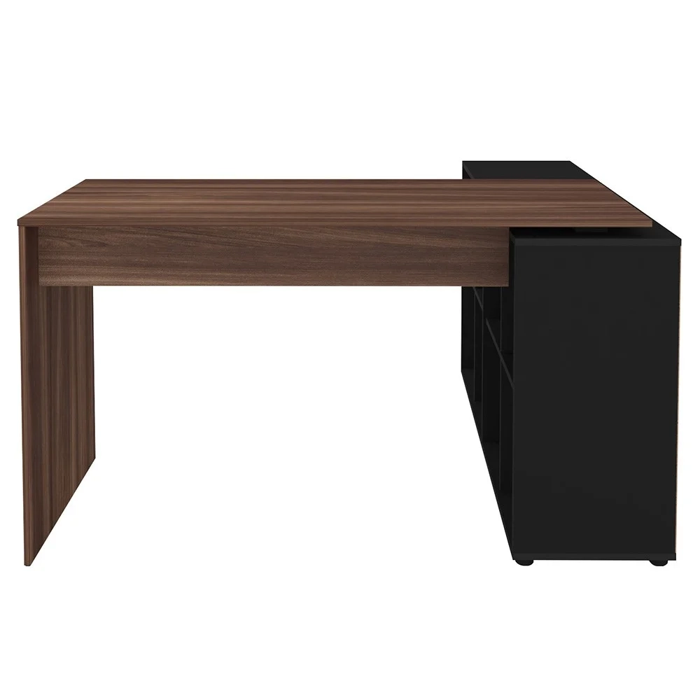 Mesa Escrivaninha em L Eron e Estante Livreiro Stela A06 Freijó/Preto - Mpozenato 