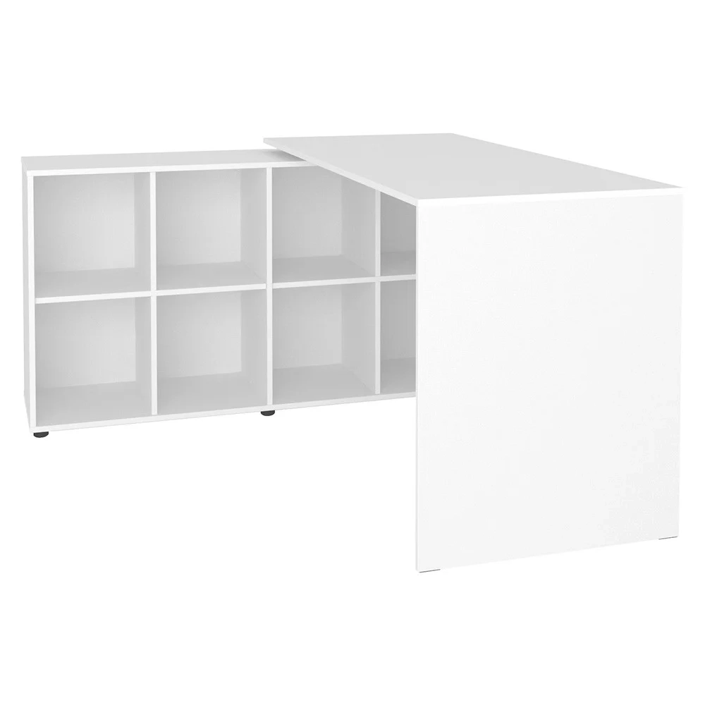 Mesa Escrivaninha em L Eron e Estante Livreiro Stela A06 Branco/Freijó - Mpozenato 