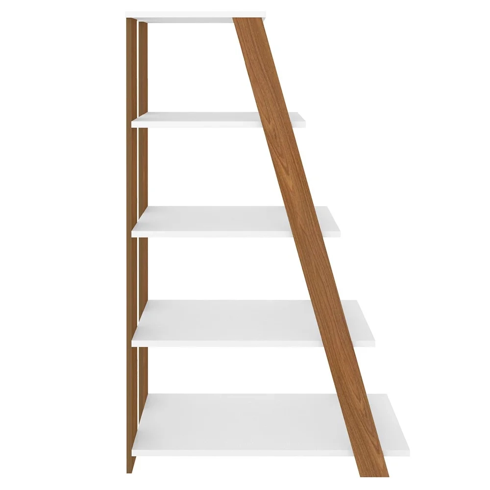 Mesa Escrivaninha em L Eron e Estante Livreiro Stela A06 Branco/Freijó - Mpozenato 