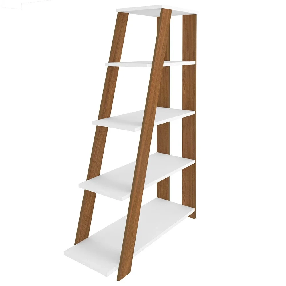 Mesa Escrivaninha em L Eron e Estante Livreiro Stela A06 Branco/Freijó - Mpozenato 