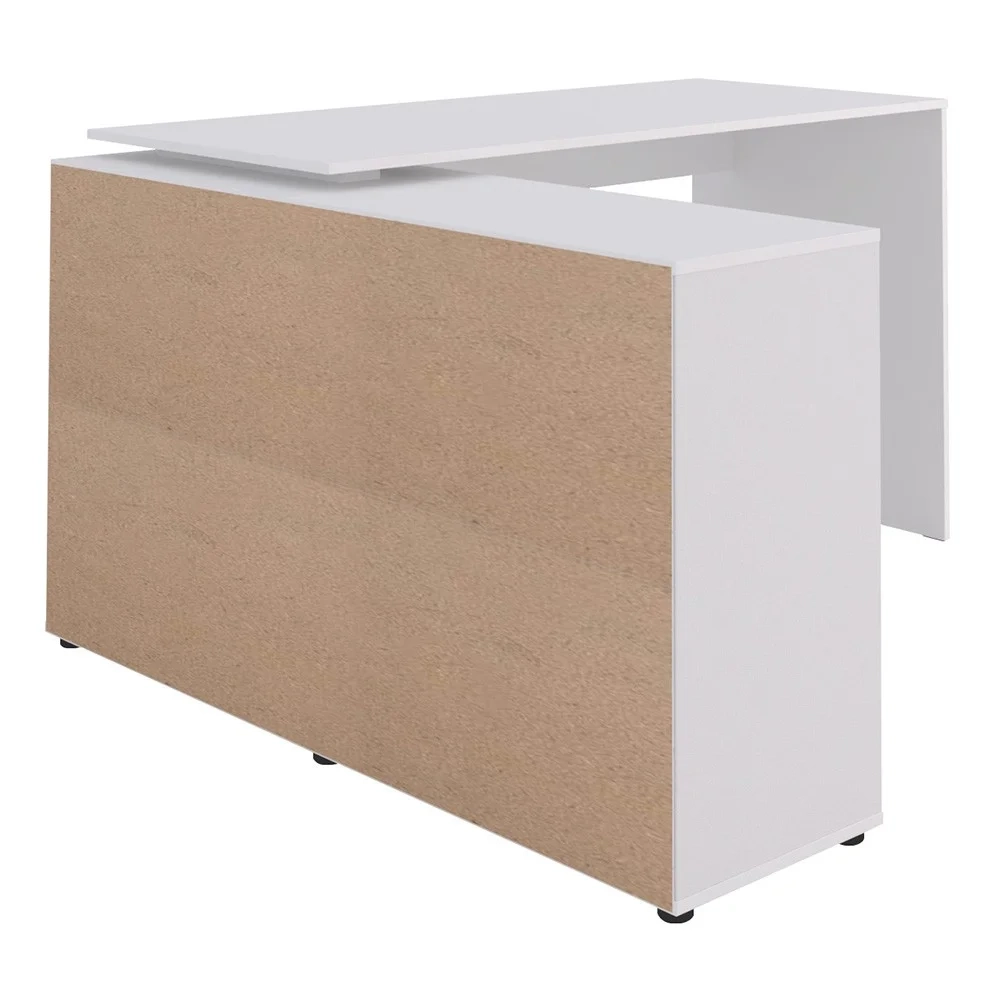 Mesa Escrivaninha em L Eron e Estante Livreiro Stela A06 Branco/Freijó - Mpozenato 