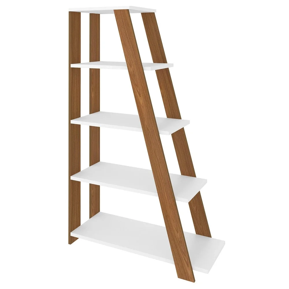 Mesa Escrivaninha em L Eron e Estante Livreiro Stela A06 Branco/Freijó - Mpozenato 