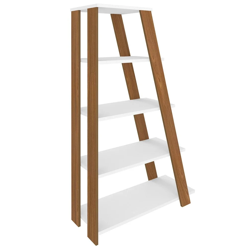 Mesa Escrivaninha em L Eron e Estante Livreiro Stela A06 Branco/Freijó - Mpozenato 