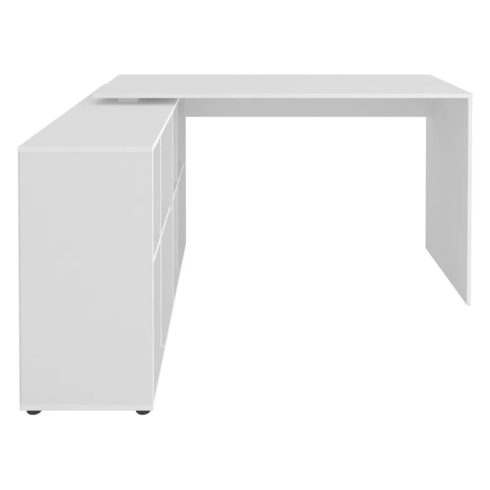 Mesa Escrivaninha em L Eron e Estante Livreiro Stela A06 Branco/Freijó - Mpozenato 