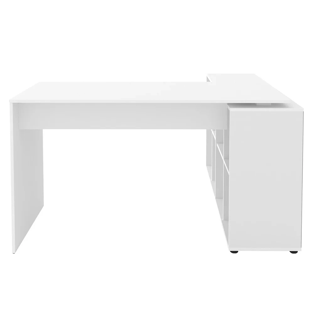 Mesa Escrivaninha em L Eron e Estante Livreiro Stela A06 Branco/Freijó - Mpozenato 