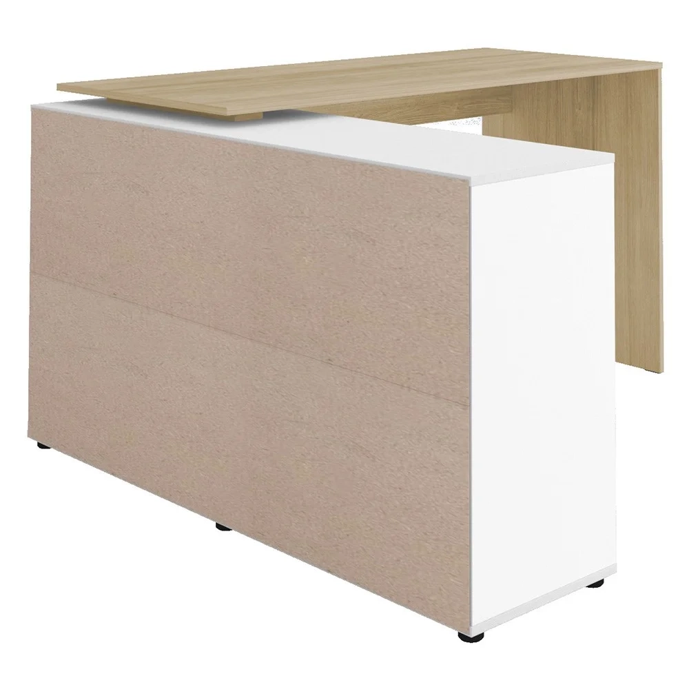 Mesa Escrivaninha em L Eron e Estante Livreiro Stela A06 Branco/Carvalho/Freijó - Mpozenato 