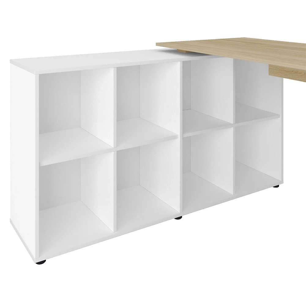 Mesa Escrivaninha em L Eron e Estante Livreiro Stela A06 Branco/Carvalho/Freijó - Mpozenato 