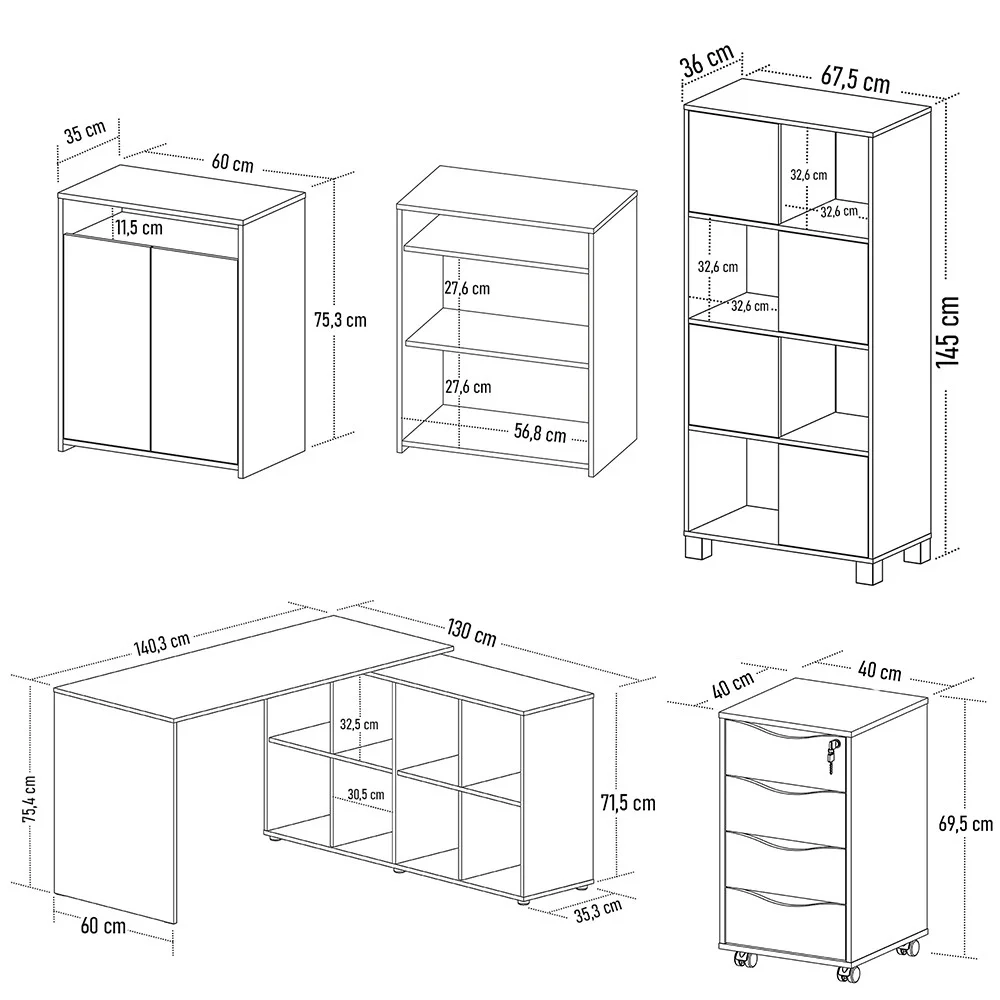 Conjunto Escritório Home Office 4 Peças Mity A06 Preto - Mpozenato
